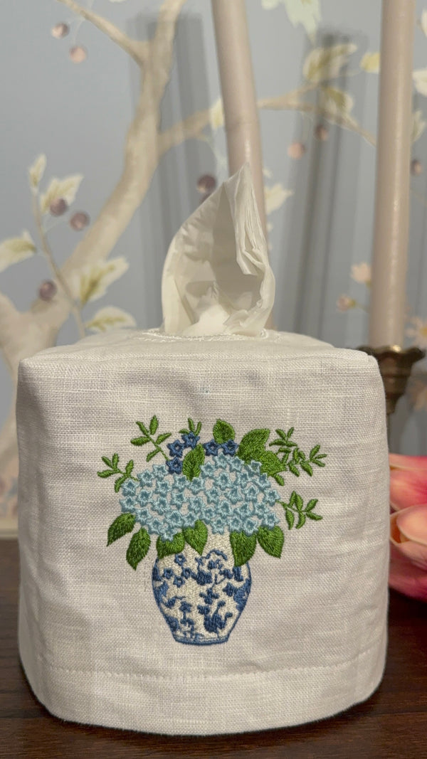 Hydrangea embroidered tissue box cover