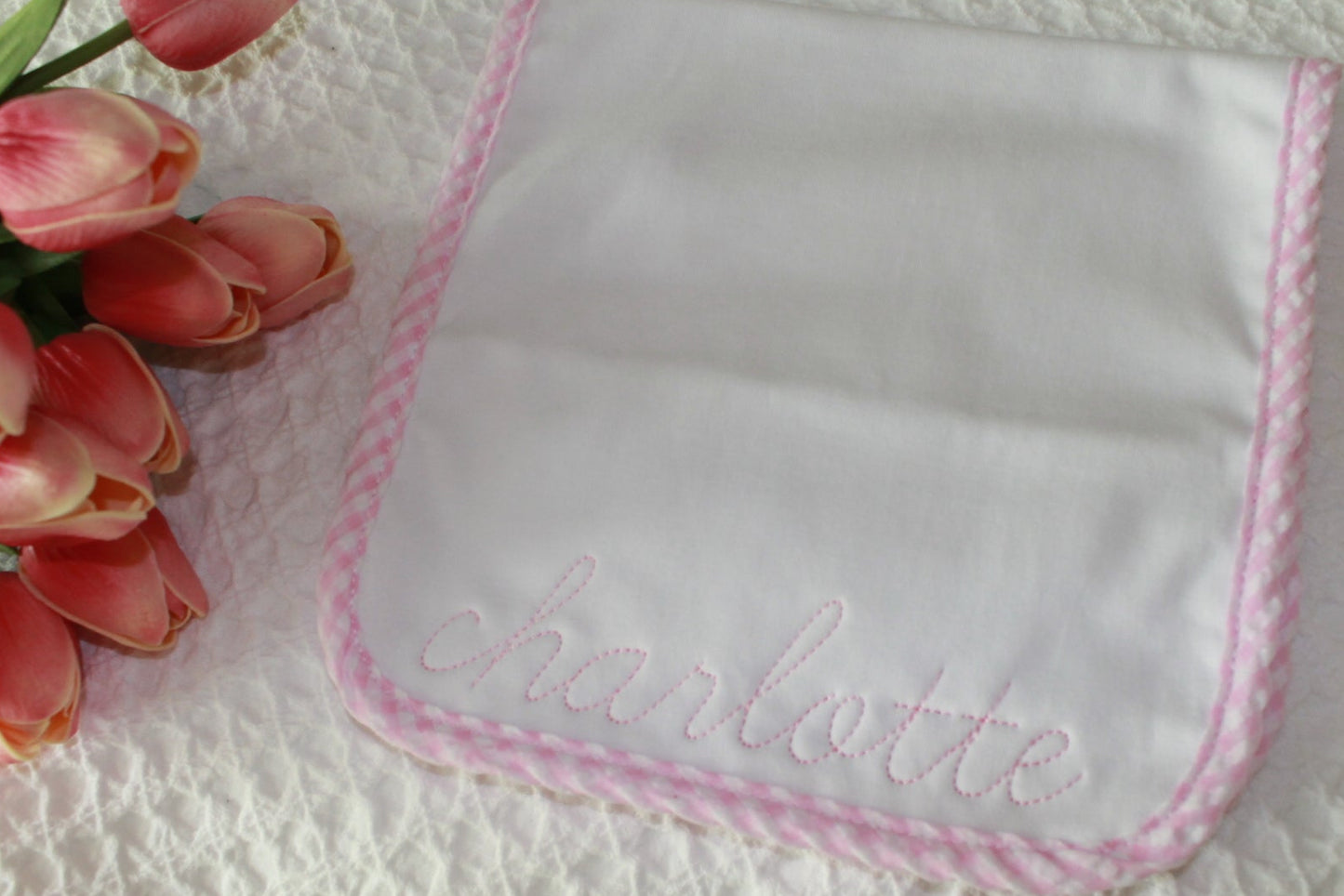 Gingham Trim Burp Cloth