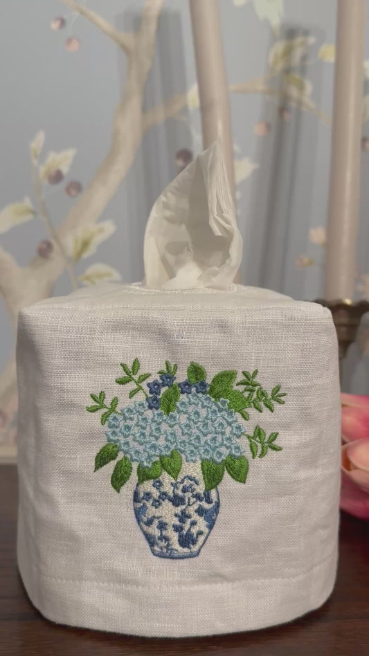 Hydrangea embroidered tissue box cover